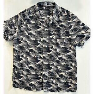 Buffalo by David Bitton Abstract Men's L Short Sleeve Button-Up Shirt Navy/White